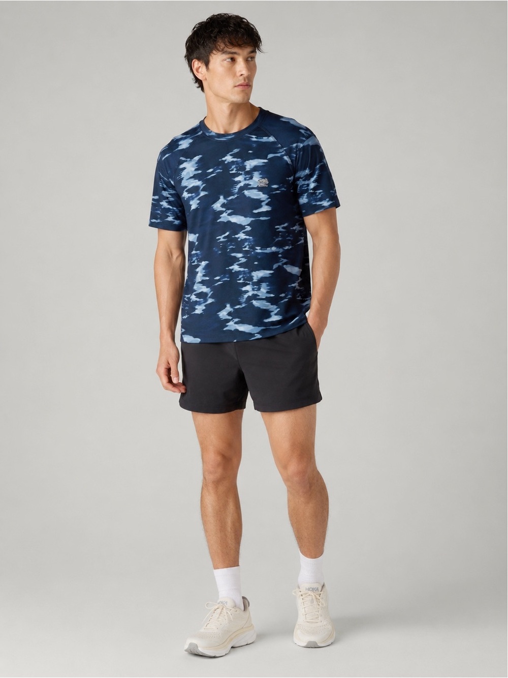 Roots Men Blue Camo Quick Dry Technical Shirt LARGE Activewear Outdoor Running